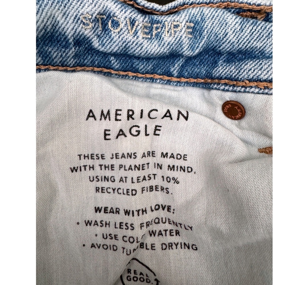 American Eagle Stovepipe Distressed Straight Leg Light Wash Blue Size 4 Jeans - Picture 5 of 7